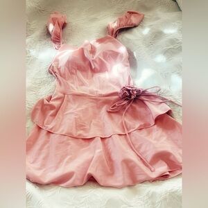 Pink Ruffled Dress with rose Accent